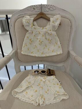 🍋 18 Mth Organic Cotton Ruffle Lemon Onesie with lace trim & Sunglasses NWT